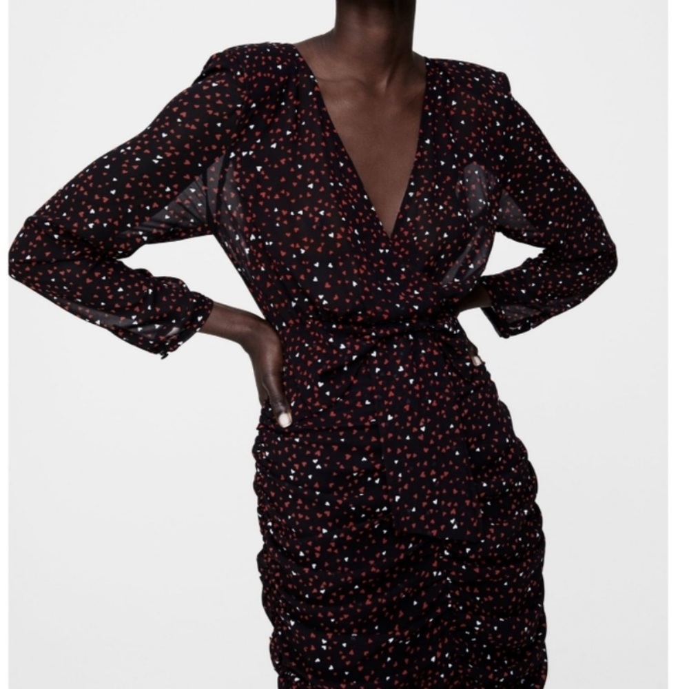 Zara Black and Red Long Sleeve Dress